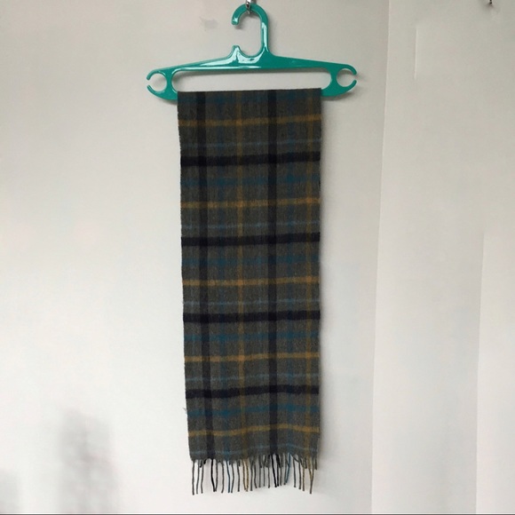 Louis Quatorze Plaid Scarf Wool Grey Blue Black Tartan Rectangle - Picture 5 of 5